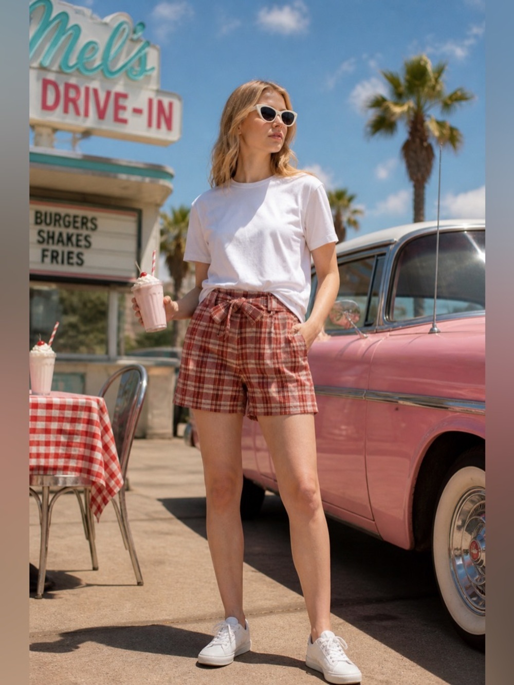 Check Tie Front Mini Shorts – NWT